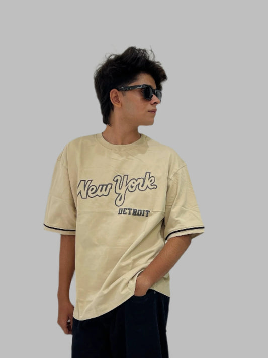 OVER SIZED BEIGE T-SHIRT WITH NEWYORK PRINT