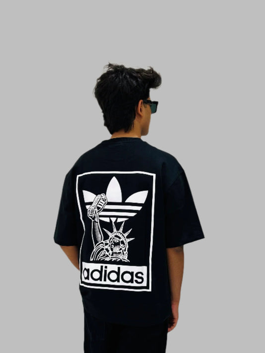 OVER-SIZED BLACK T-SHIRTS WITH ADIDAS PRINTS