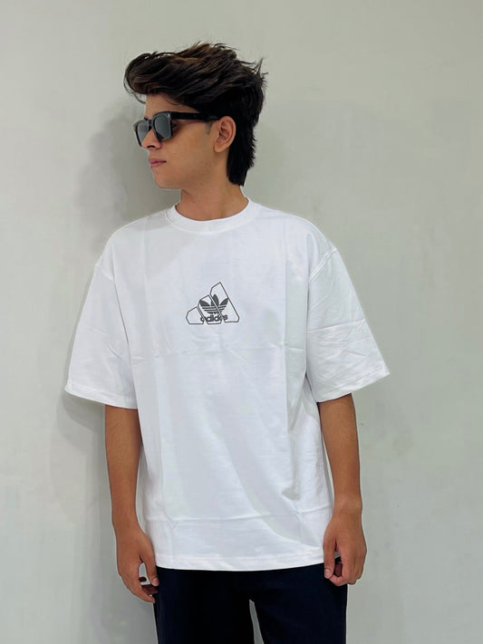 OVER-SIZED WHITE T-SHIRT WITH ADIDAS PRINT